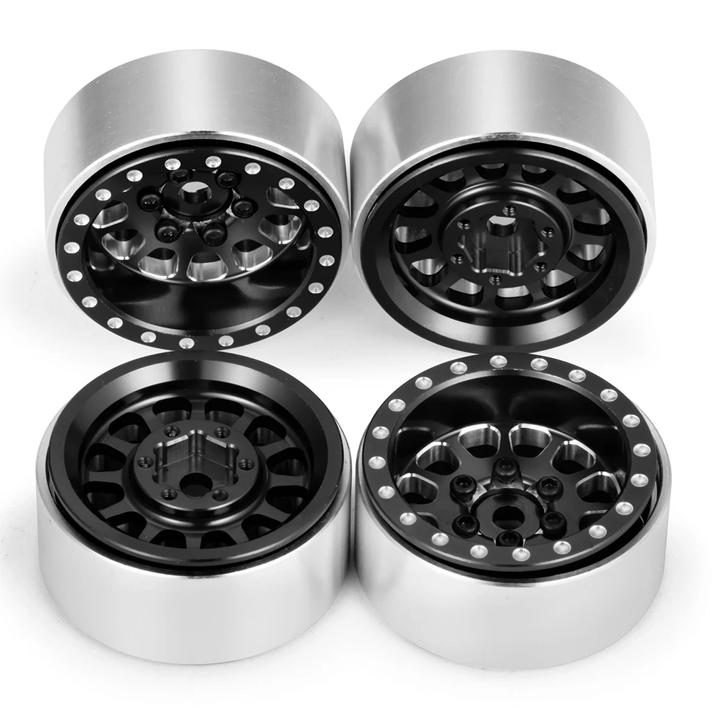 AXSPEED 4Pcs Aluminum Alloy 1.0 Beadlock Wheel Rim Wheels Hubs for 1/24 Axial SCX24 AX24 FCX24 FMS 1/18 TRX4M Upgrade Parts