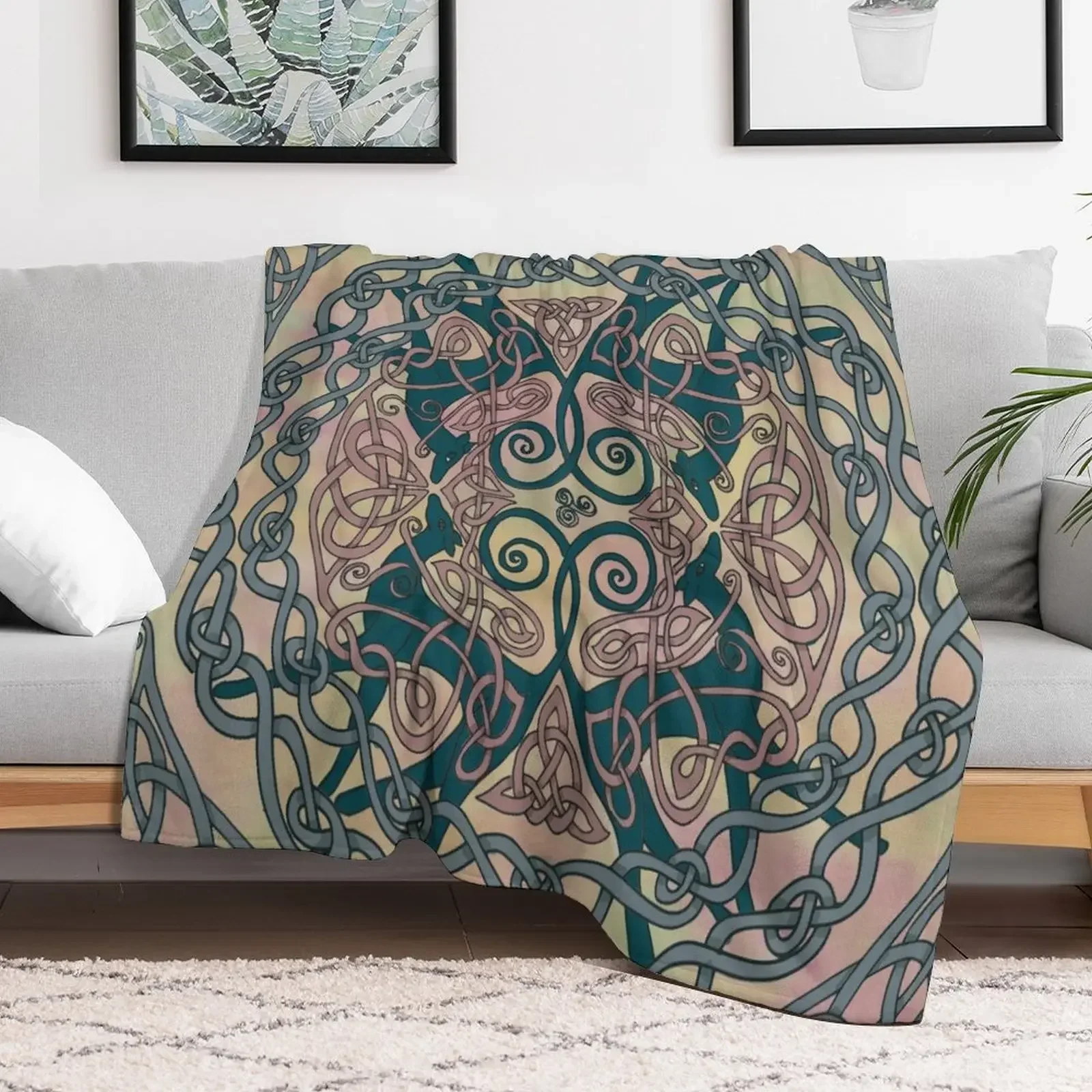 

Art Nouveau Greyhounds - Pink & Cream Throw Blanket Cute Plaid Bed covers Blankets