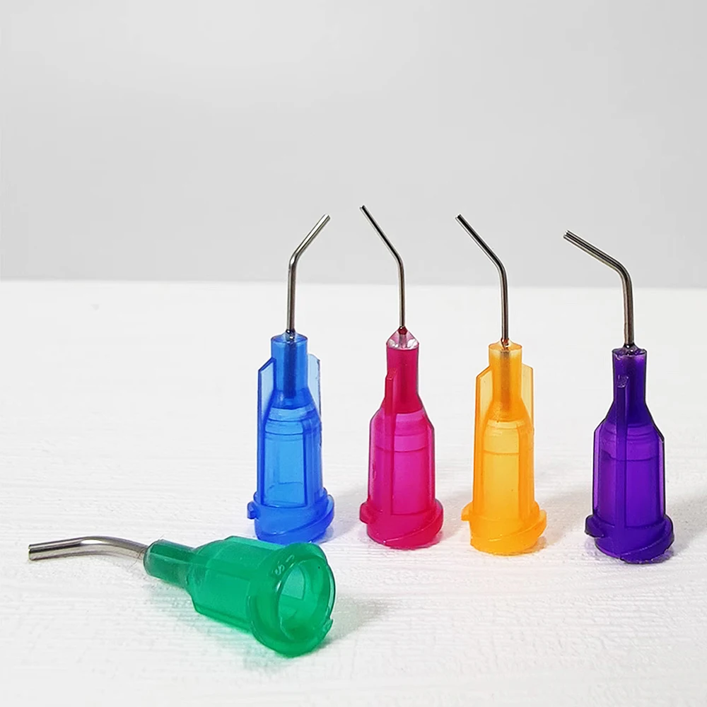 50pcs 13mm Elbow Dispensing Machine Injection Needle 14G-27G Stainless Steel Dispensing Needle Spiral Mouth Nozzle Glue Needle