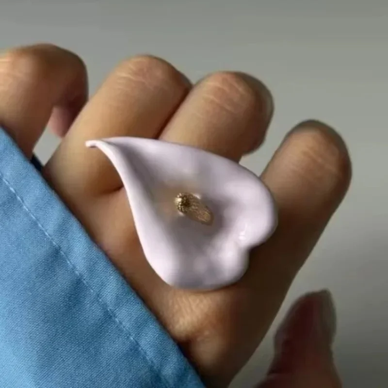 Ring  Calla  Dripping Oil Enamel Exaggerated  Calla Lily Ring Adjustable Unique Womenring  flower