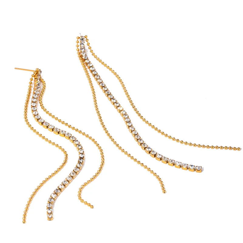PRISCA |18k Gold Stainless Steel  Rhinestone Earrings Long Tassel  Luxury Party Jewelry Sparkly Gifts Statement 2026