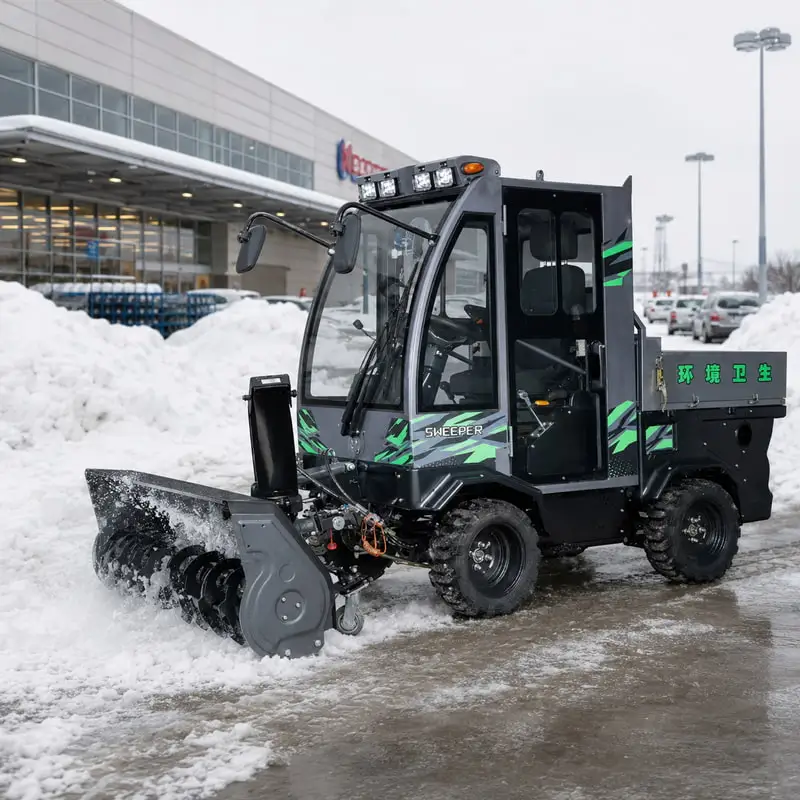 Ride on Snow Sweeper with Open Operator Cab Customized High Performance Sidewalk Snow Sweeper for Public Parks