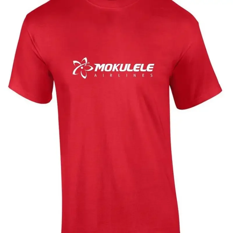 Mokulele Airlines white Logo US Hawaiian Aviation Red Cotton T shirt