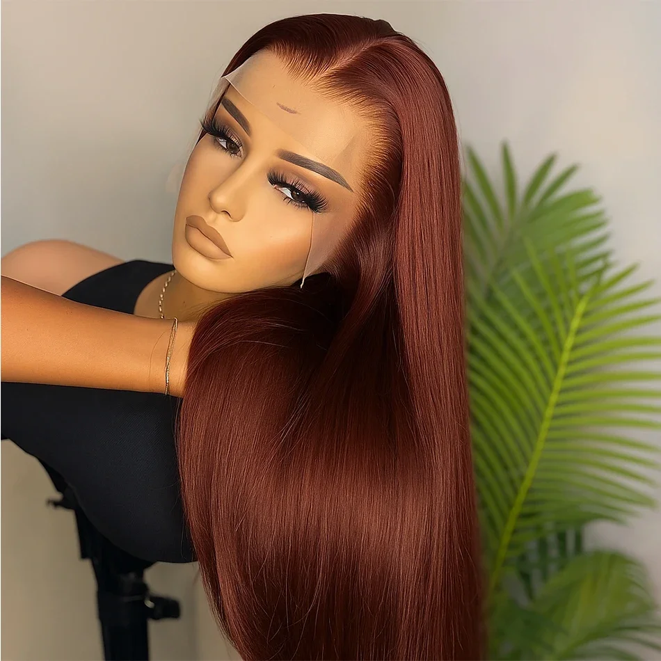 

Прямые парики из натуральных волос 13x4 13x6 красно-коричневого цвета с прозрачной кружевной основой для женщин, красные, с прозрачным кружевным фронтом, бразильские волосы