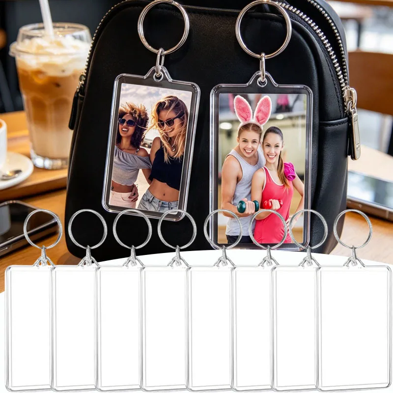 10-20PCS Blank Keychain DIY Plastic Pendant Key Ring Photo Keepsake Souvenir Hollow Keychain Gift Making Decoration