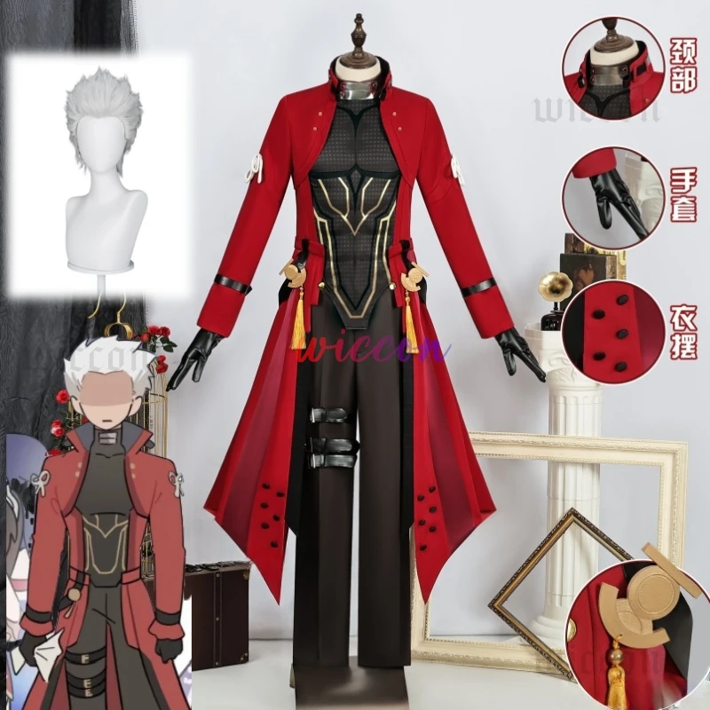 

Honkai Star Rail Fate Archer Cosplay Costume Wig Uniform Archer Red Coat Gloves Halloween Party for Boys Men Carnival Props