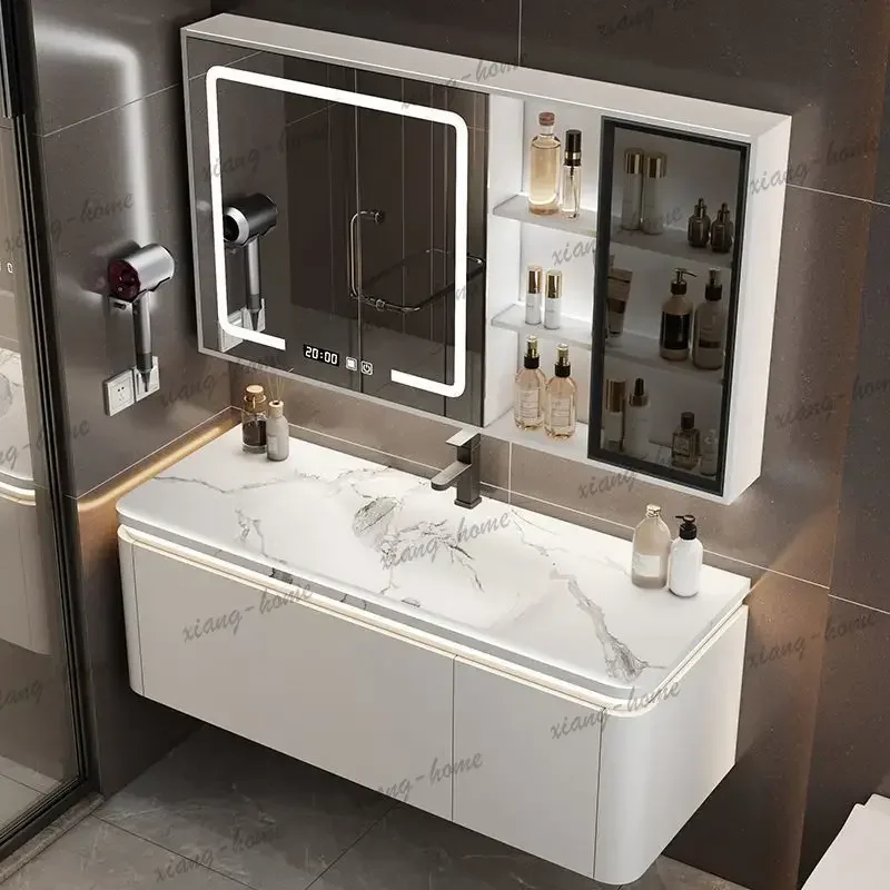 LD Smart Mirror Bathroom Cabinet Slate Hot Bending Integrated Basin Vanity Combination Storage Simple Bathroom Cabinet