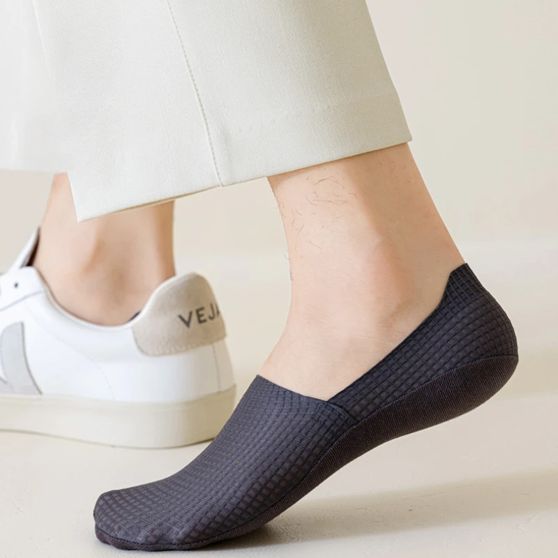 Solid Color Sock Slippers Hollow Out Mesh Breathable Summer Invisible No Show Socks Men Male Silicone Non-slip Low Cut Socks Sox - view 3