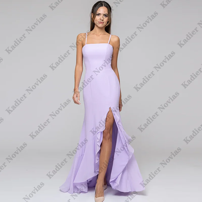 

Mermaid Lilac Bridesmaid Dresses with Split Women For Wedding V Neck Sexy A Line Vestidos Para Bodas Mujer Invitada Chic