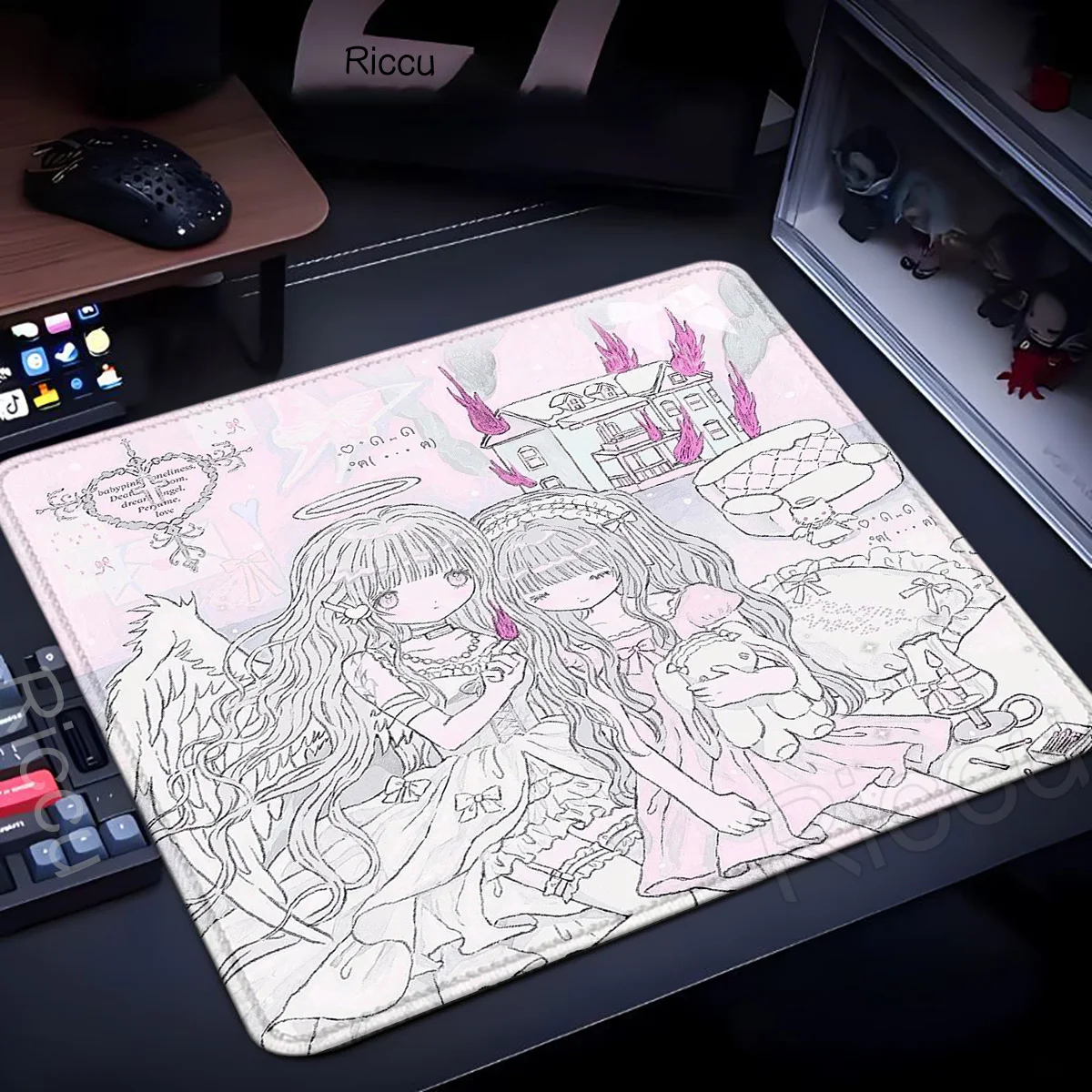 XL Sleepy Angel Pink Mouse Pad Anime Pink Girl Gaming Keyboard PC Accessories HD Desk mat PC Lock Edge Rubber cup protective pad