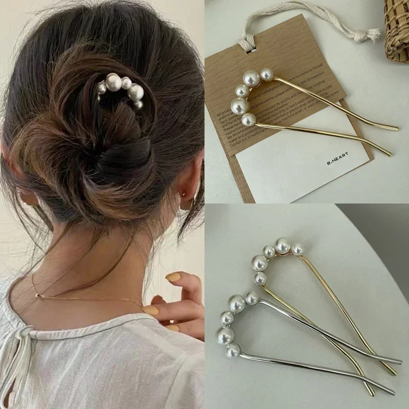 

Korean Style U Shaped Hairpins Hair Clips for Women Elegant Metal Forks Vintage Pearl Styling Hairpins Hair Styling Tools Gifts