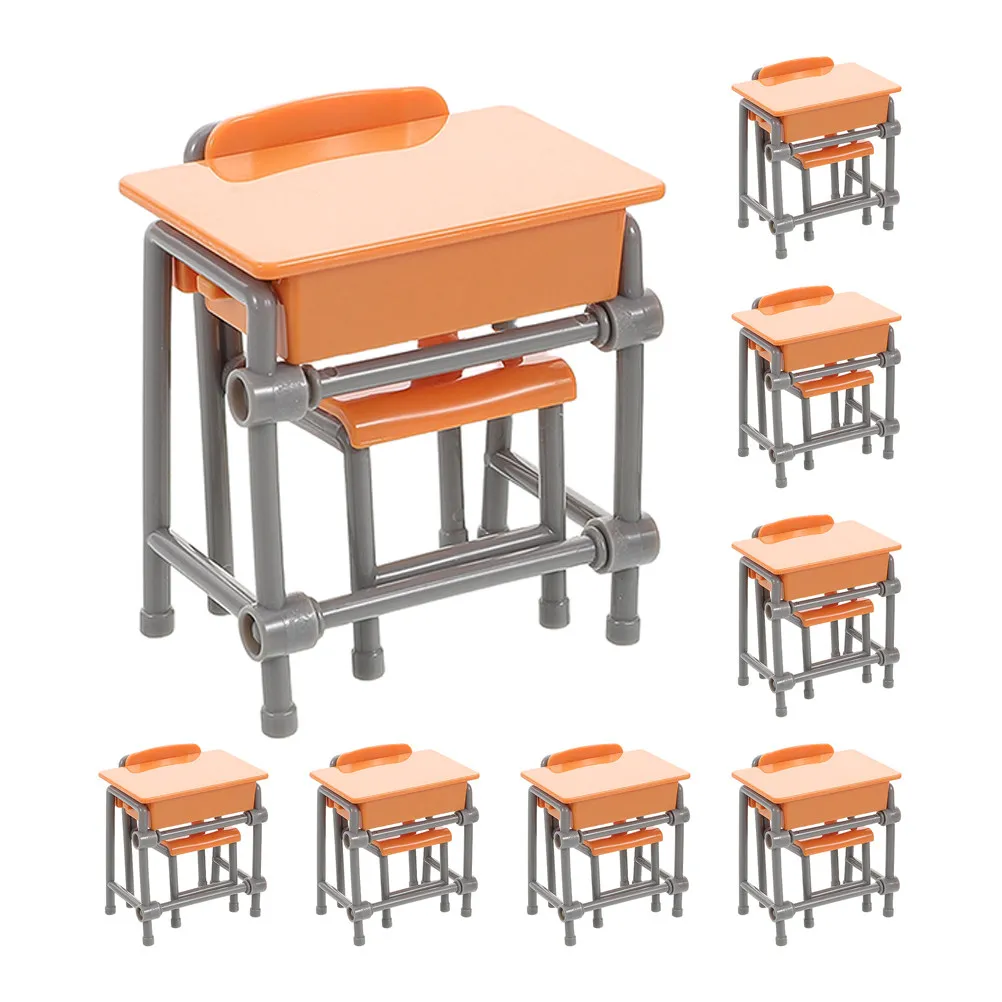 1 Set Miniature School Realistic Mini Desk For Dollhouse Classroom Furniture Set - Mini School Desk Chair, Miniature Classroom