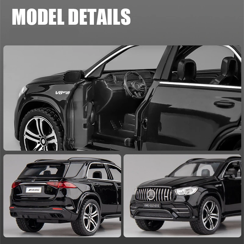 1:32 GLE 63S SUV Alloy Car Model Diecast Metal Toy Vehicles Car Model High Simulation Sound and Light Collection Childrens Gift