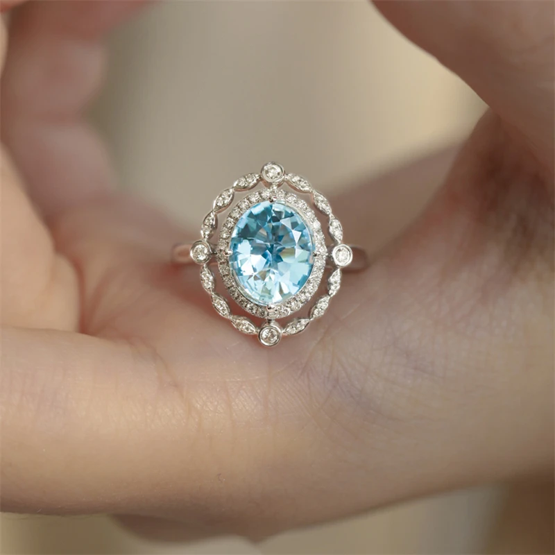 Classic Fashion Blue Crystal Bridal Wedding Orders Jewelry Rings Women Personalized Stainless Steel Rings Accessories Wholesale