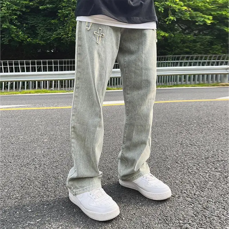 

American Vibe High Street Faion Brand Men's And Women's Crossbody Straight Leg Wide Leg Jeans Cotton Polyester Blend Modern...