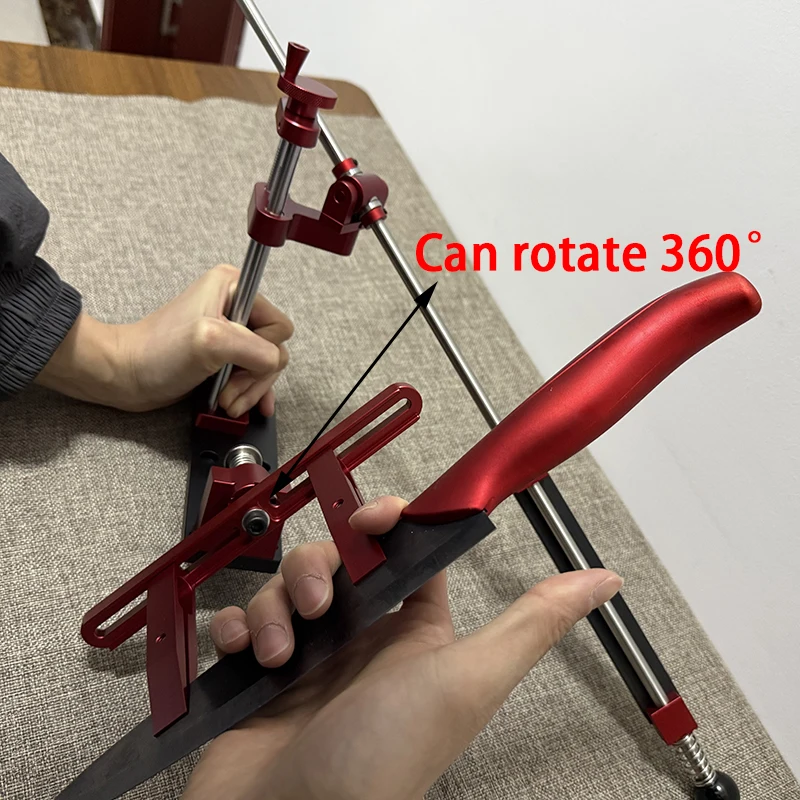 2025 New Red Fixed Angle Sharpener with Scale Adjustable Height 360° Rotating Tool Professional Kitchen Knife Sharpening System