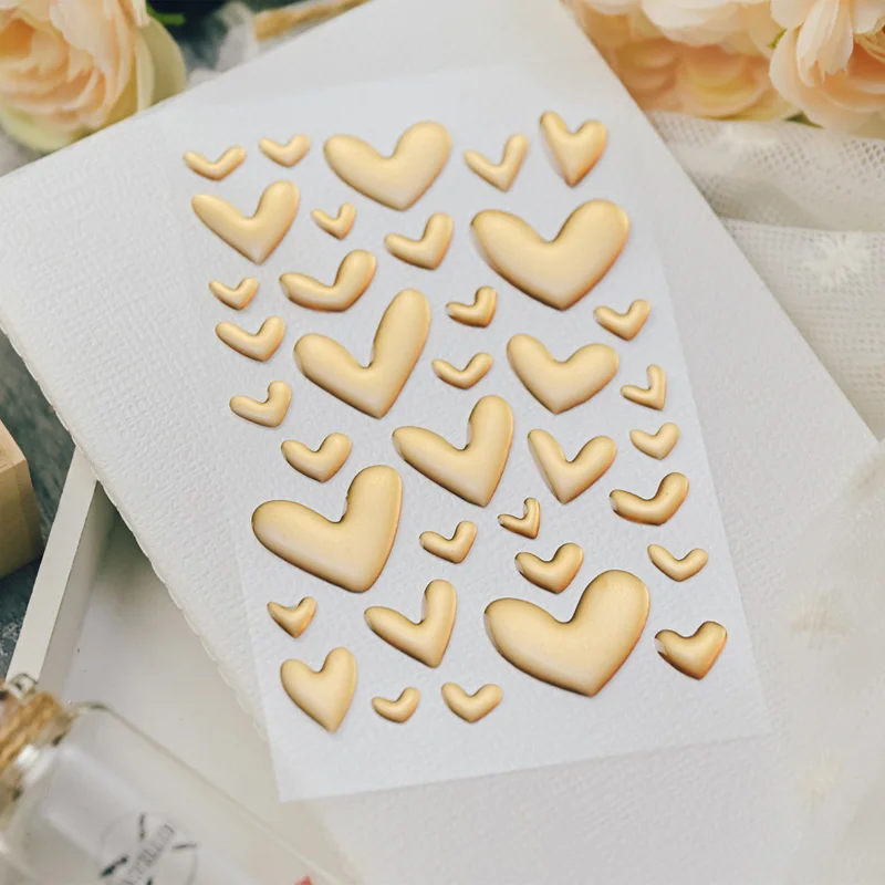 Pink Golden Epoxy Waterproof 3D Heart Stickers Cute DIY Handicraft Craft for Phone Case Decoration Sweet Scrapbooking Stationery
