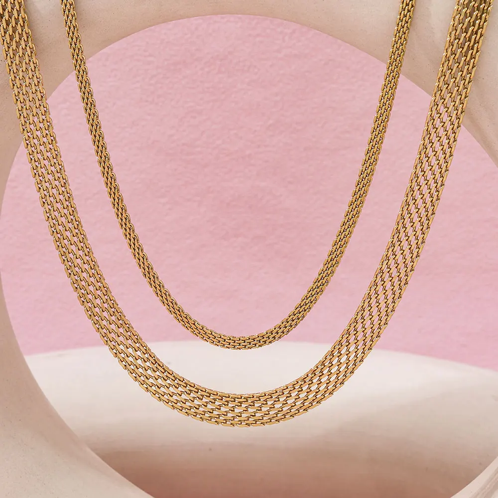 

Joolim Jewelry Wholesale Waterproof Fashion Basic Simple Versatile 3MM 8MM Mesh Chain Stainless Steel Necklace for Women