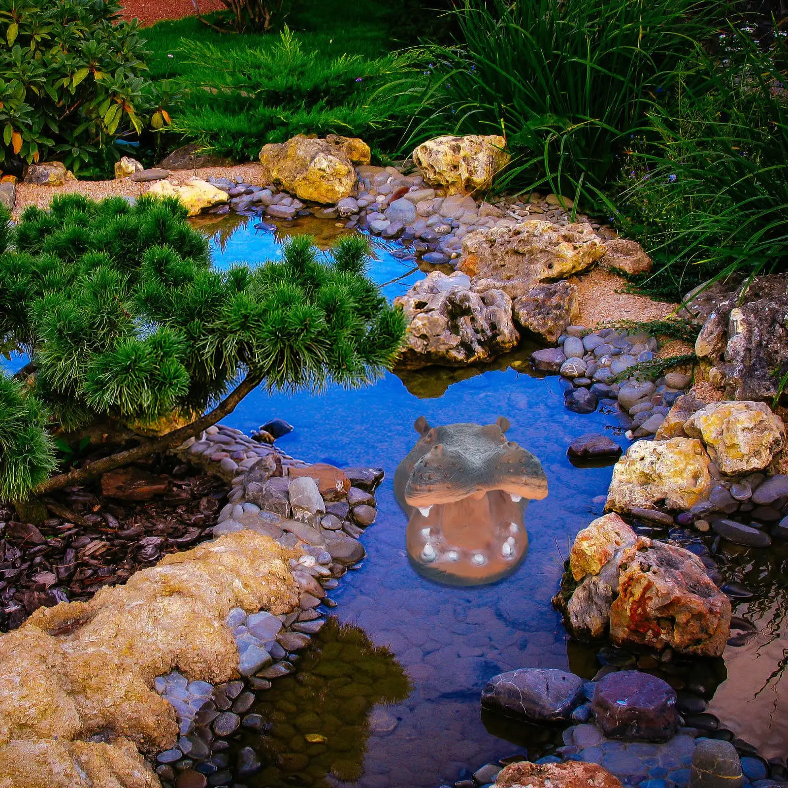 Home Decor Garden Ideas - Schwimmende Nilpferdkopf-Statue aus Kunstharz, leicht, leuchtende