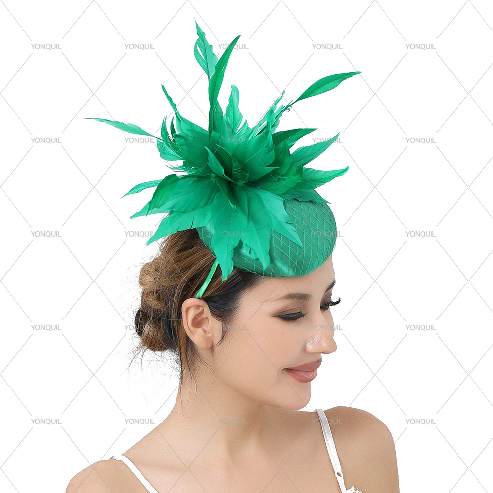 Elegante Braut Feder Blumen Fascinator Kopfbedeckung Mode Damen Hochzeit Party Abendessen Haarschmuck Schöne Braut Stirnband – Detail 8