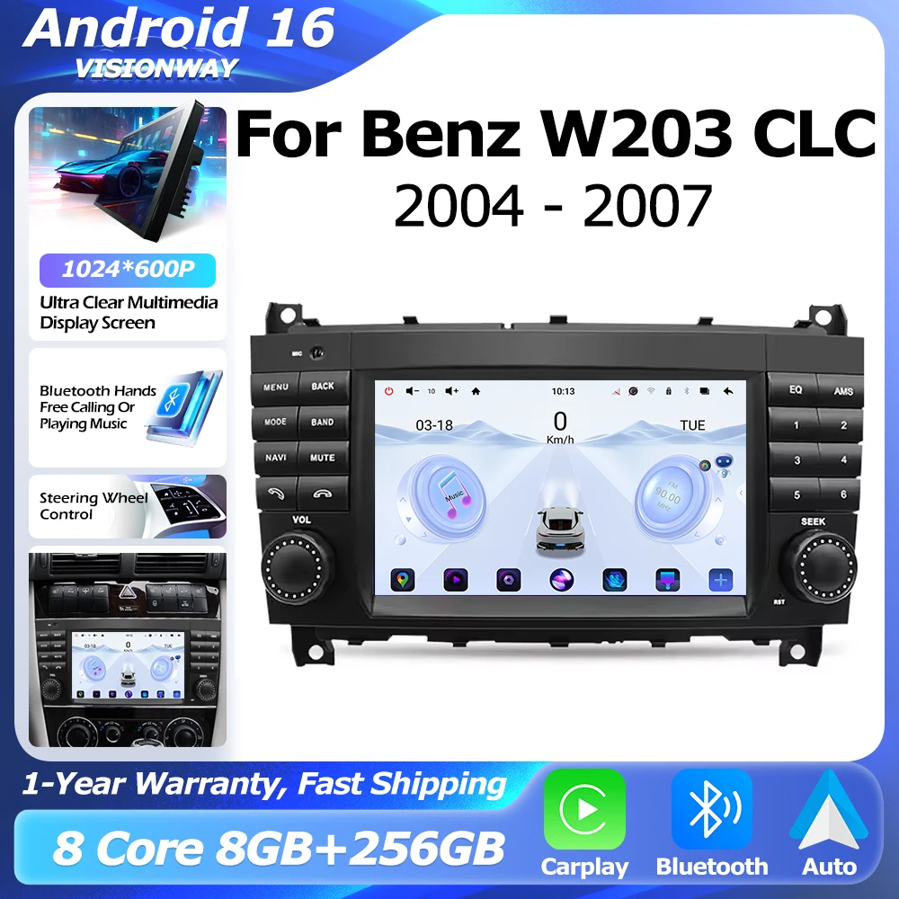 For Mercedes Benz C-Class W203 CLC W203 2004-2007 Car Radio Wireless CarPlay Lntelligent Multimedia Player Android Auto