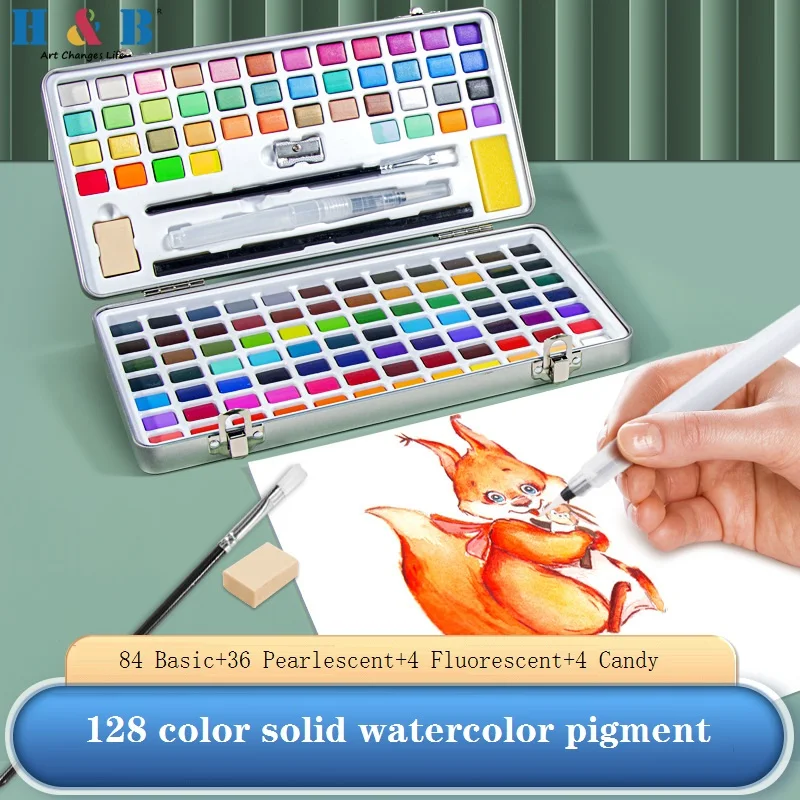 

100/128 Color Solid Watercolor Paint Set Pearl Fluorescent Candy watercolor Painting Drawing Pigment For Artist Kids Student Art