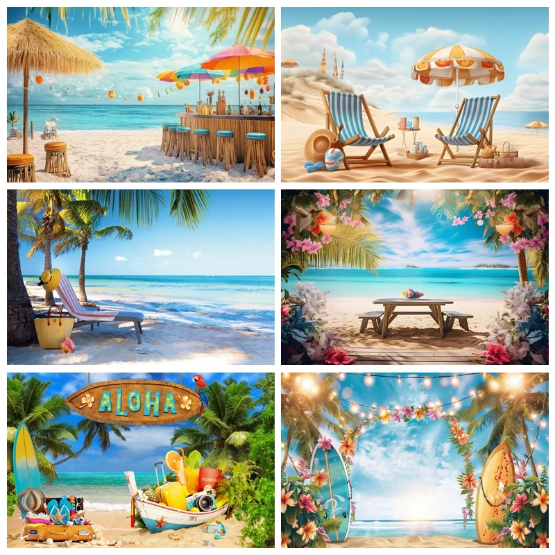 Summer Beach Backdrop Beach Umbrella and Chair Kids Beach Party Photography Background Summer Vacation Portrait Decor Photo Prop