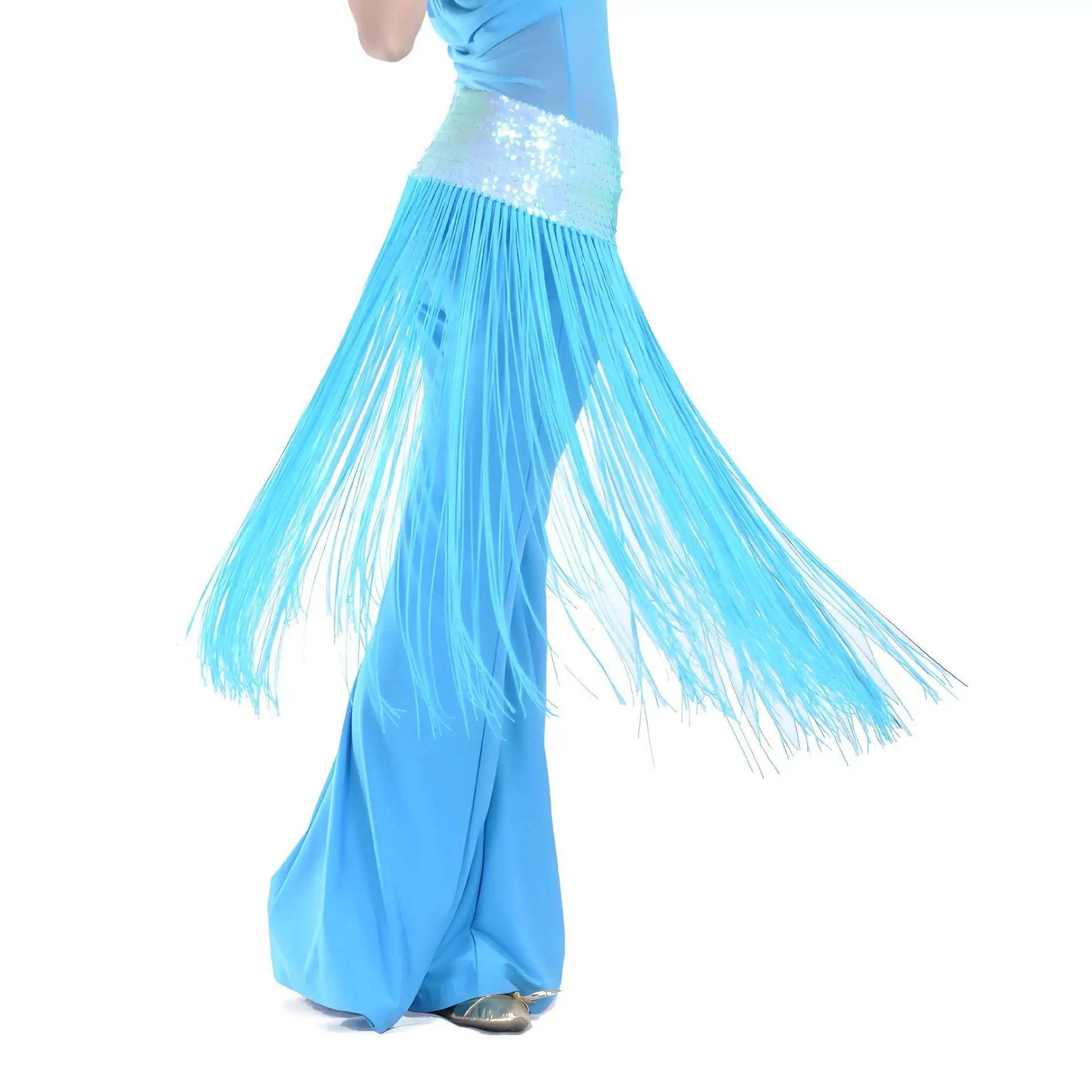 Sciarpe per fianchi di danza del ventre con catena lunga in nappa elastica con paillettes Accessori per la vita di danza del ventre per le donne Spettacolo teatrale