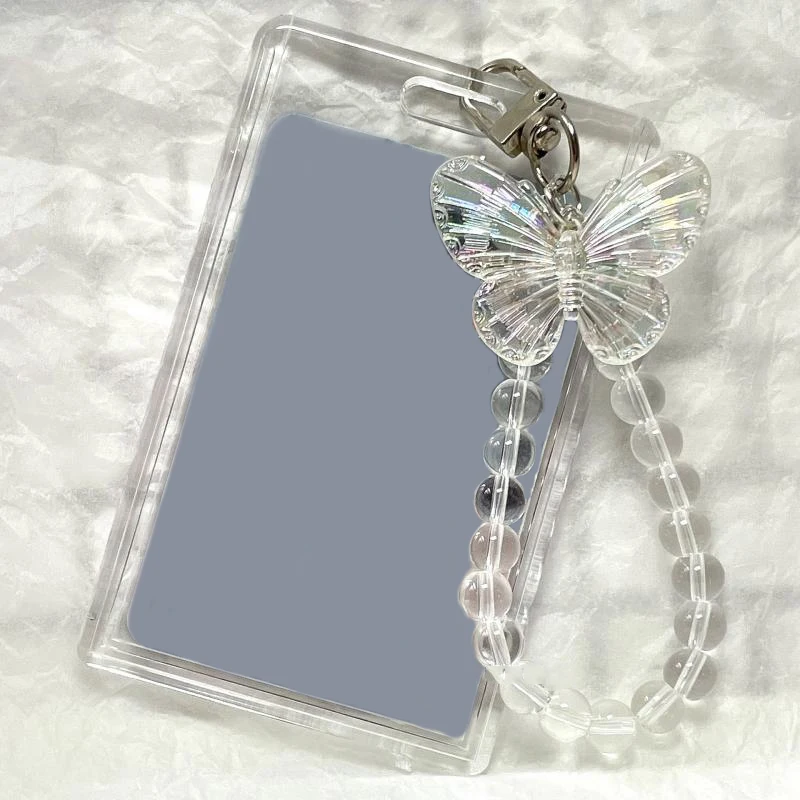 Crystal Butterfly 3 pollici porta carte di credito in acrilico Display carte d'identità di credito custodia protettiva portachiavi ciondolo moda