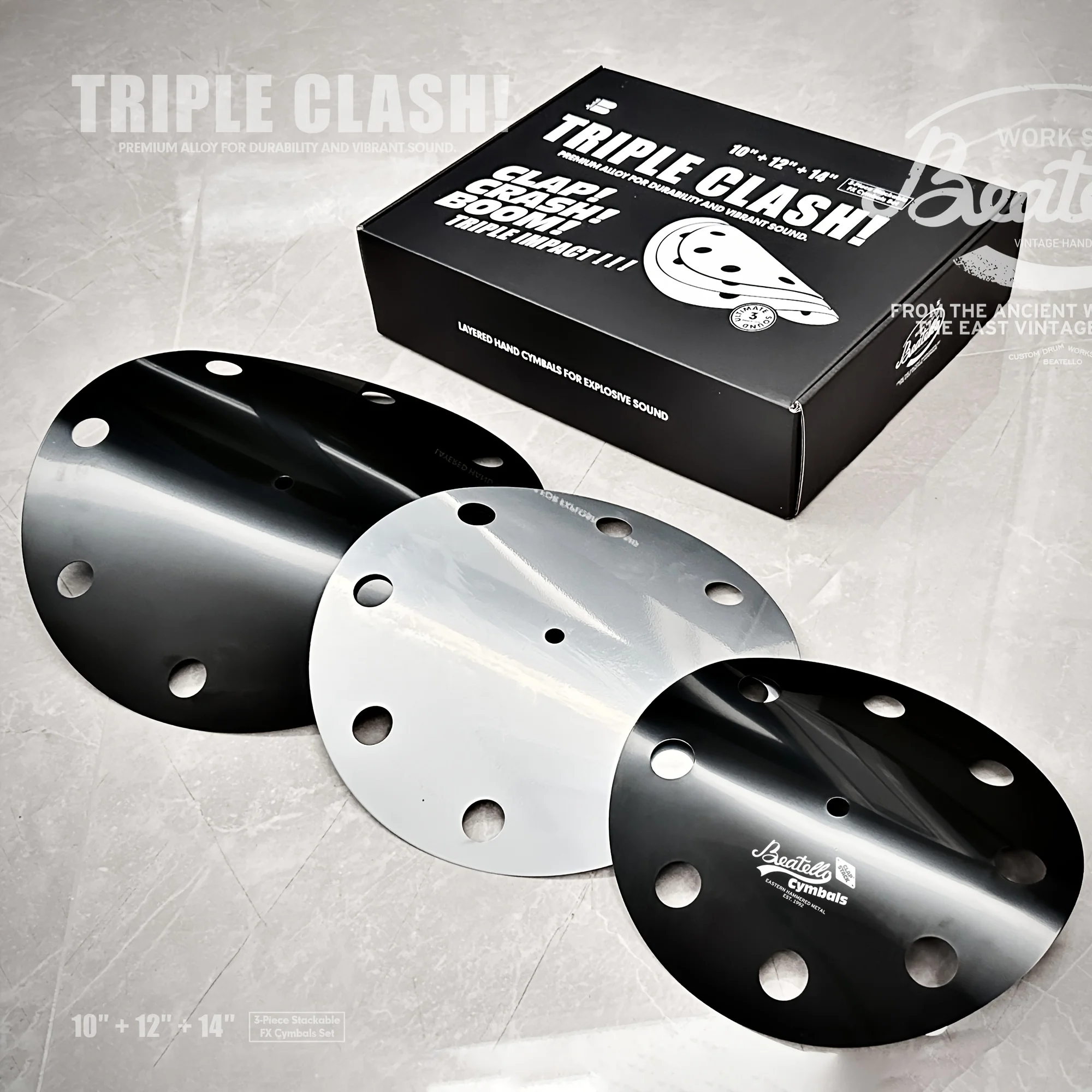 Percussion Instrument Effect Cymbals 3 Pcs/Set Stacked Black-Gary-Black 10/12/14 Inch For Drum Set