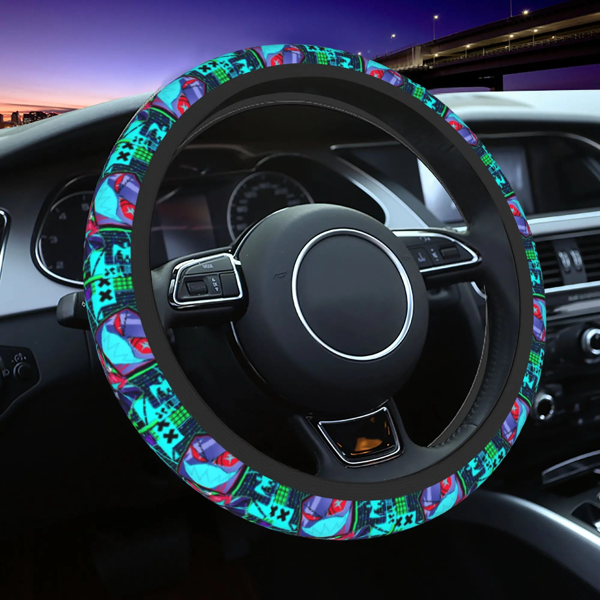 38cm Car Steering Wheel Cover Vox Digital Program Elastic Hazbined Hotels Braid On The Steering Wheel Cover Auto Accessories