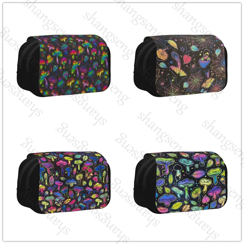 

Colorful mushroom luxury Double Layer Flip Pencil Bag School Supplies Children's Pencil Box Storage Cosmetic Bag Gift
