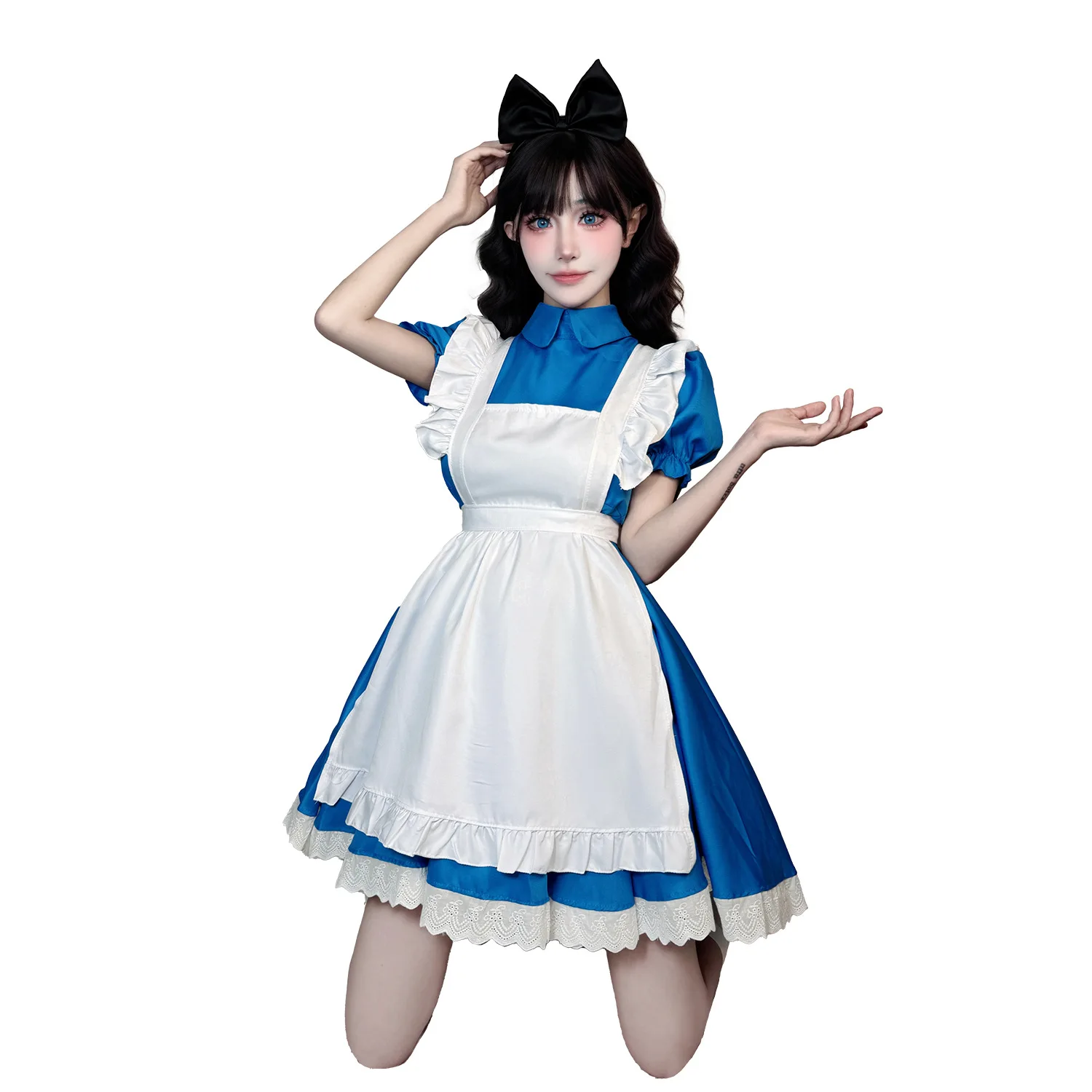 

Princess Alice Fugitive Blue Dress Maid Costume Performance Halloween Outfit Countryside Style Lolita Women's Clothing