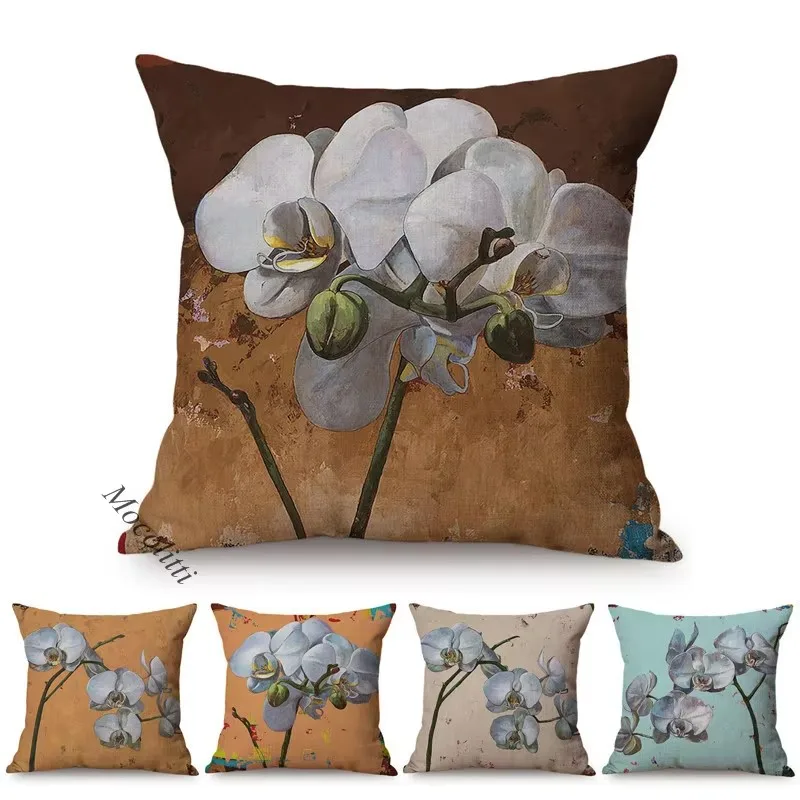 Flowers Style Linen Cushion Cover 3D Oil Painting Bouquet Graffiti Art Decorative Living Room Sofa Chair Pillow Case cojines