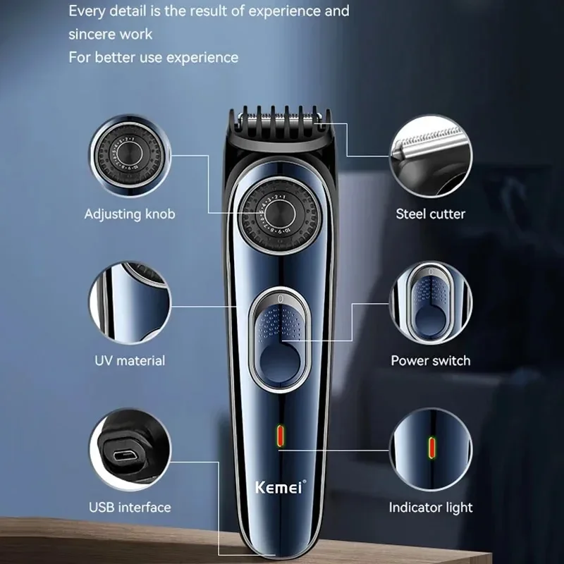 Kemei Hair Clipper Barber Blading Hair Cutting Machine Clipper Cordless Grooming Rechargeable Shaver Km-2296 Km-1256 Km-1102