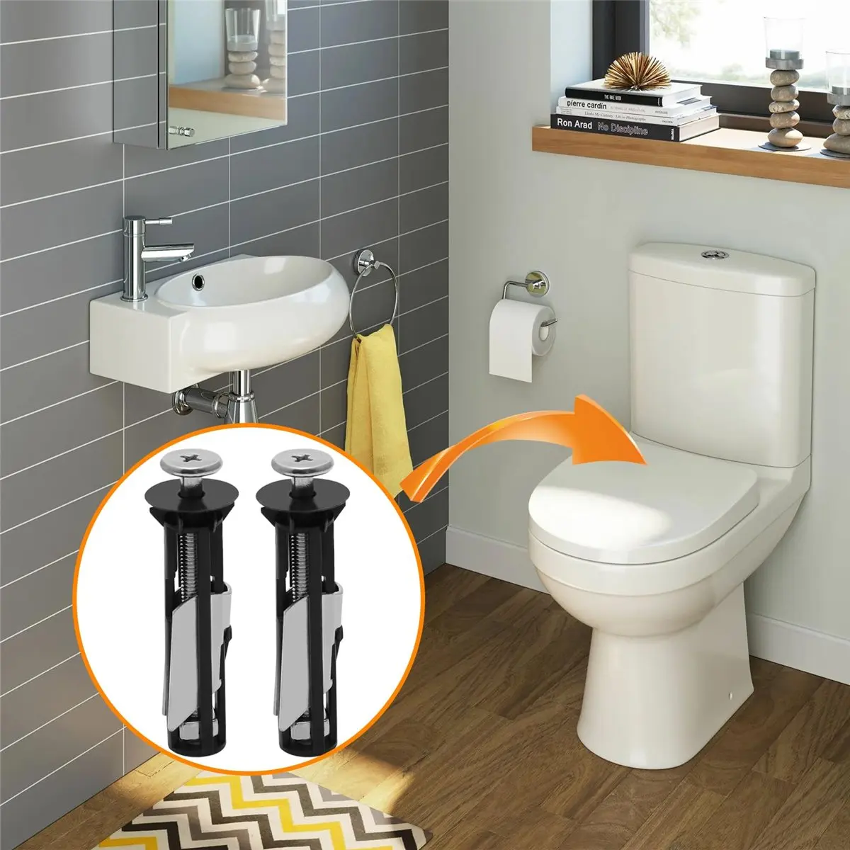 HITL 4 Pcs Toilet Seat Fittings, Toilet Seat Fixing Kit,Universal for Blind Holes Easy Install Replacement with Gaskets