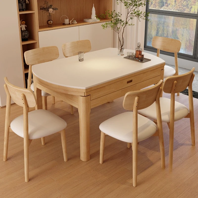 

All solid wood rock slab dining table and chair combination new home