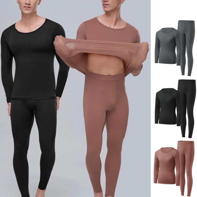 1pcs Men\'s Ultrathin Thermal Underwear High elasticity Plus Size Constant Temperature Seamless Long Sleeve Bottoming Set