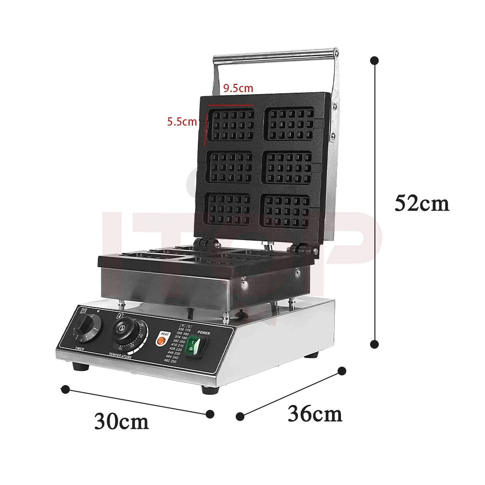 ITOP maszyna do gofrów 6 W 1 mała prostokątna gofry ekspres nieprzywierająca płyta do gotowania handlowa maszyna z przekąskami 1750W 220V 110V