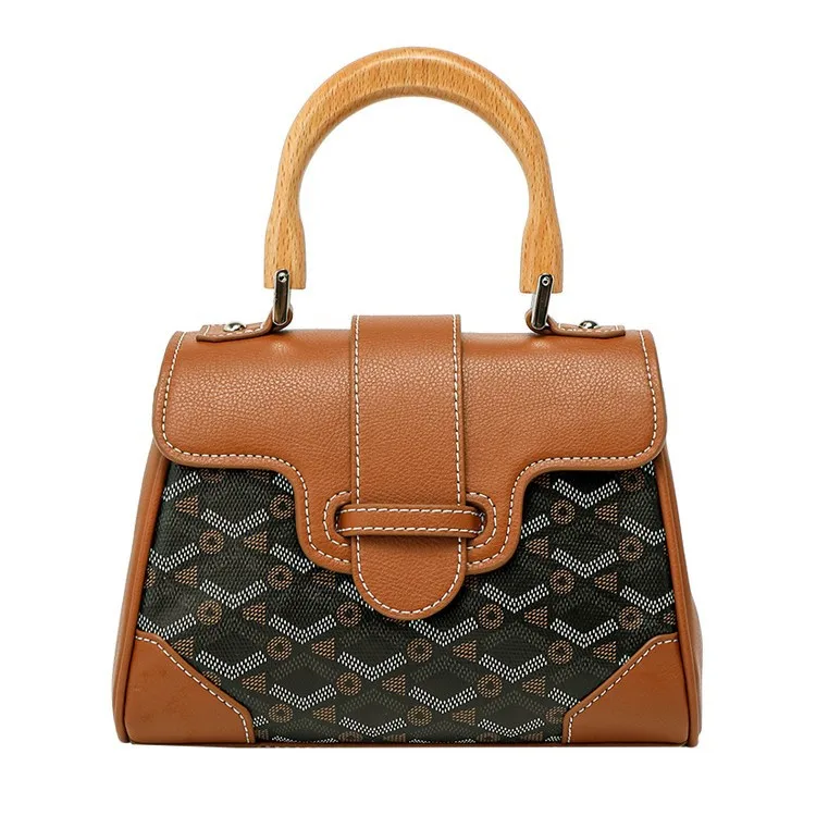 2025 حقيبة سايجون نسائية بمقبض خشبي من الجلد الطبيعي على شكل زهرة عبر الحدود حقيبة كيلي للركاب الجديدة