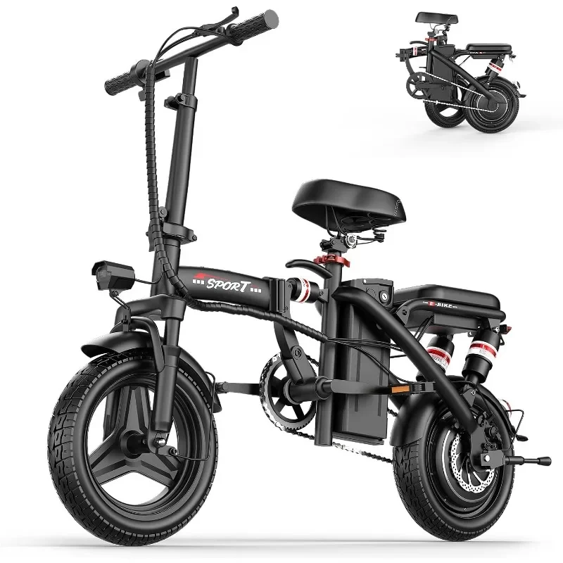 Bicicleta Eléctrica Plegable AZHAR para Adultos y Adolescentes, Motor de 1200W de Potencia Máxima, Hasta 25 MPH, 45 Millas de Autonomía PAS, Suspensión Doble, Llantas de 14”
