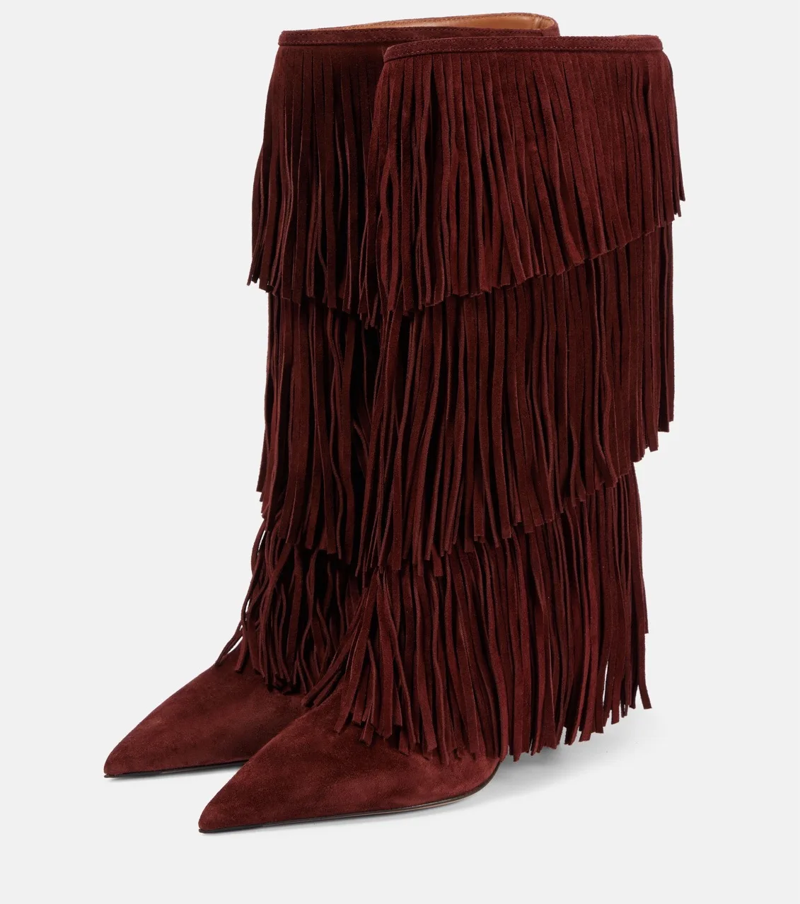 

Fringe Suede Pointed Toe Knee-High Women Boots Stiletto High Heels Side Zipper Design Street Style Fashion Lady Shoes