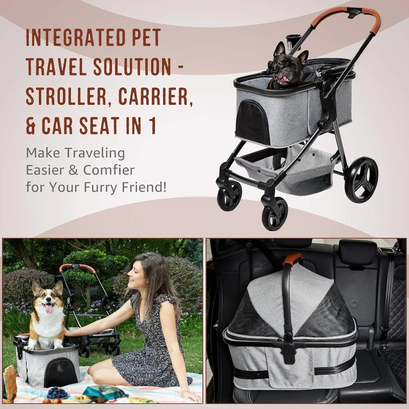 Pet Stroller for Dog Cat,Detachable,Aluminium Frame 4 Wheeler Travel Stroller Lightweight All Wheel Suspension,45lbs Capacity