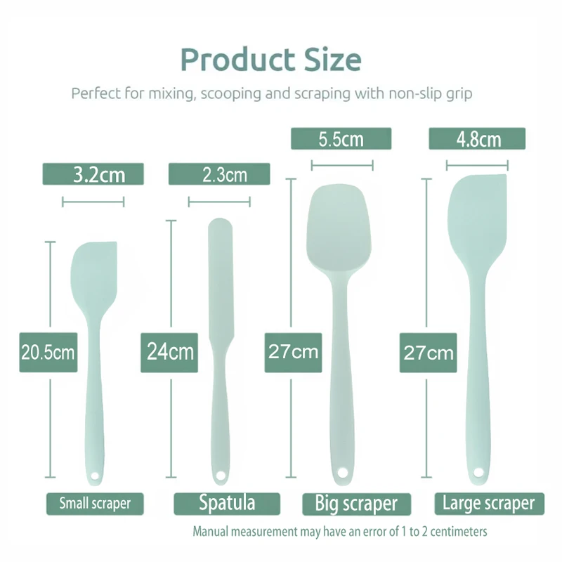 

Набор кухонных скребков из четырех предметов, силиконовый скребок Heat Flex с нескользящей ручкой для приготовления пищи, смешивания, выпечки, сервировки Stirri
