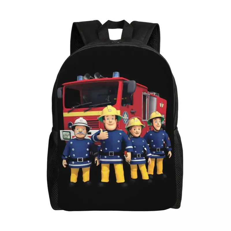 

Personalized Fireman Sam Backpack Women Men Casual Bookbag for School College Cartoon Firefighter Bags