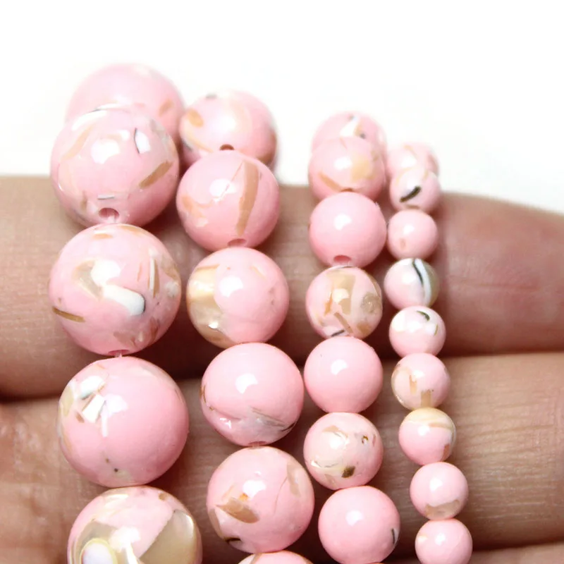 Natural segunda geração concha rosa turquesa pedra solta contas redondas para fazer jóias diy pulseira colar 4-12mm 15"