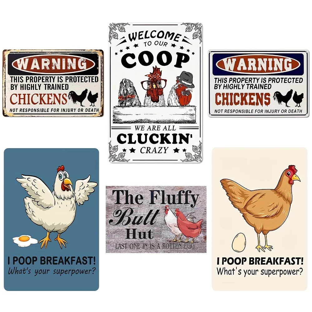 1pc Metal Sign Protected By Funny Chicken Sign Chicken Coop Warning Sign Outdoor Chicken Decor 8x12in