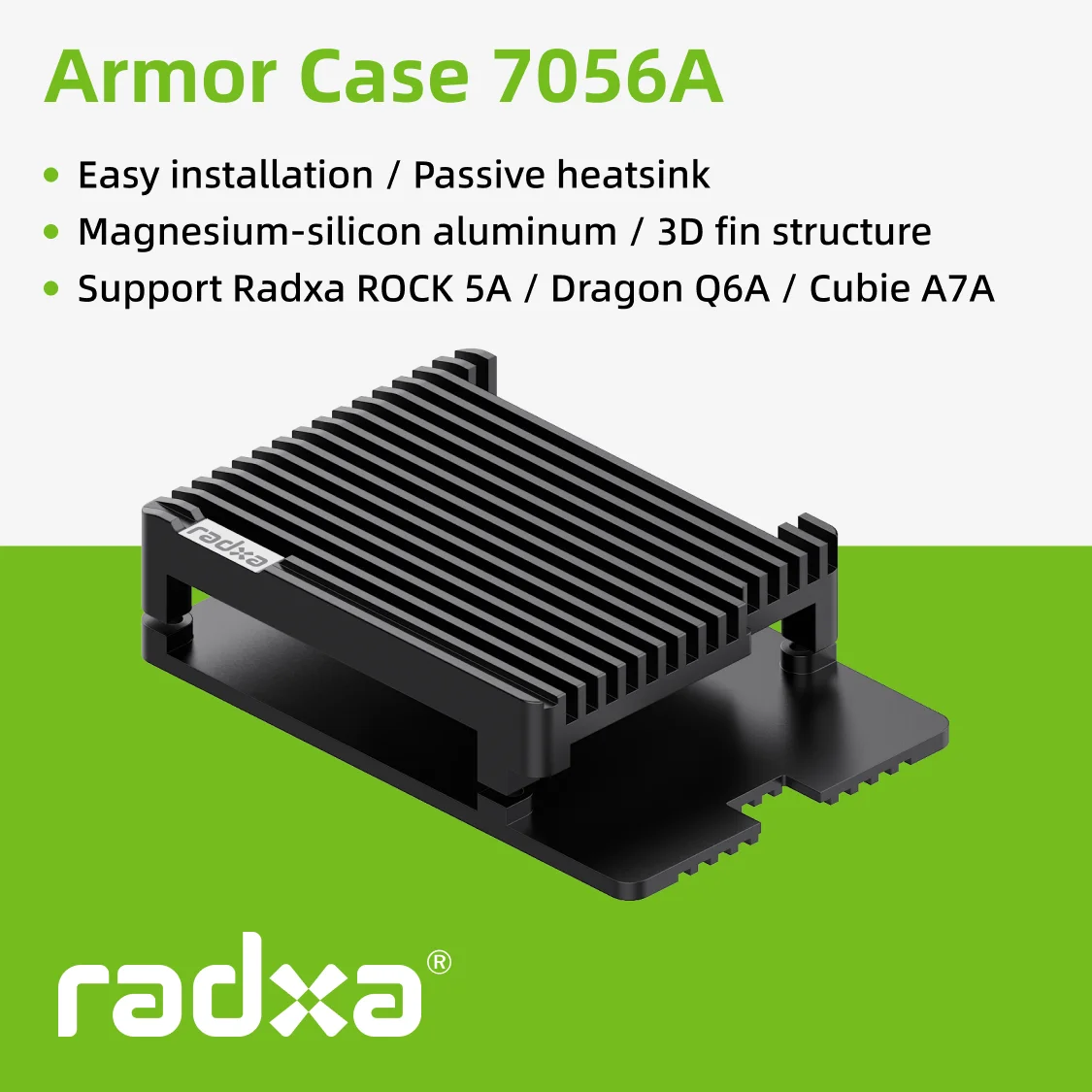 Radxa Armor Case 7056A, Passiver Kühlkörper, Aluminium / 3D-Lamellenstruktur, Unterstützt Dragon Q6A/Cubie A7A/ROCK 5A/ROCK 5C
