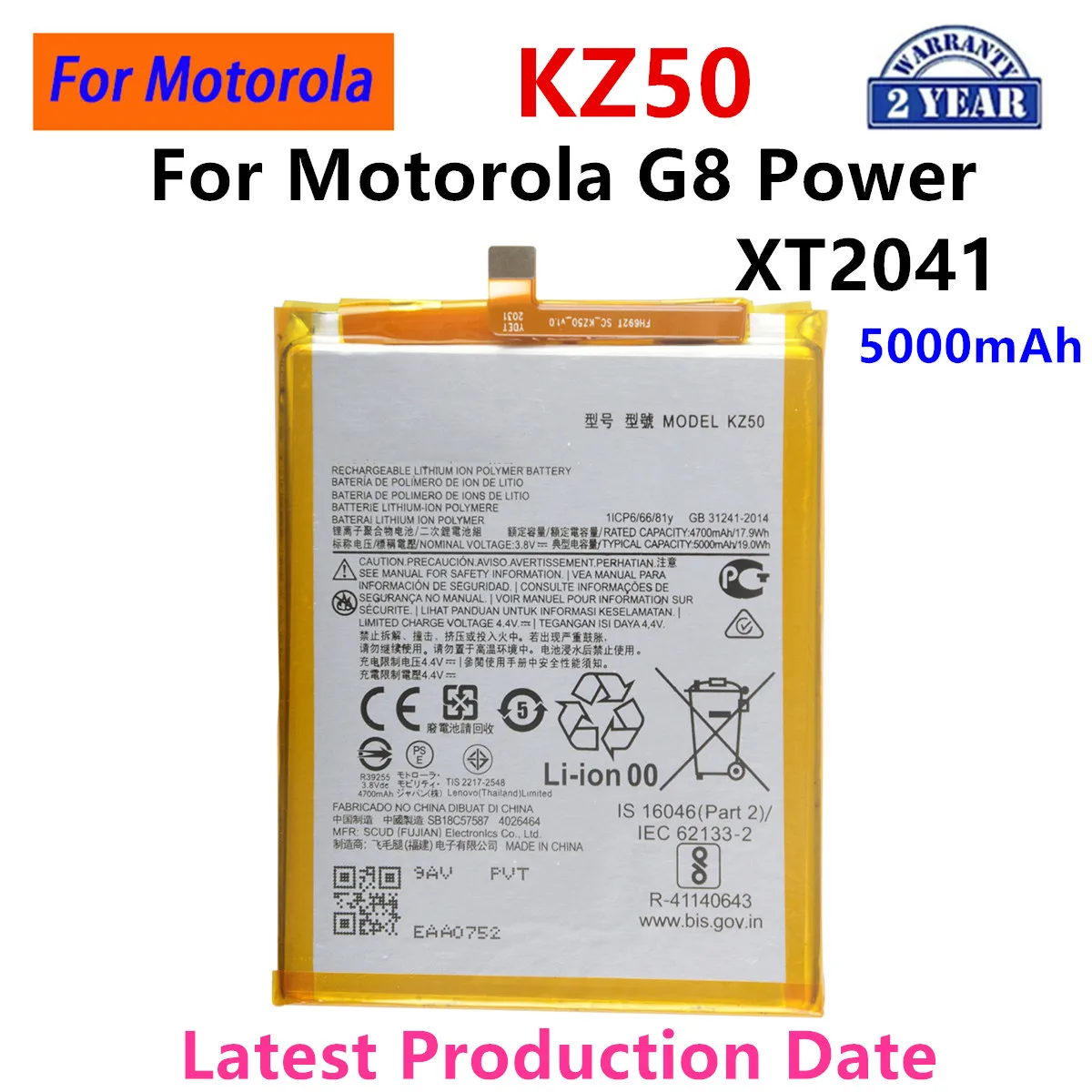 100% Original  KZ50 5000mAh Battery For Motorola Moto G8 Power XT2041   Phone Batteries