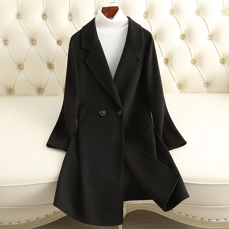 

НОВИНКА 2026, НОВОЕ осенне-зимнее кашемировое пальто, женское двубортное модное облегающее пальто из чистой шерсти, высококачественное пальто